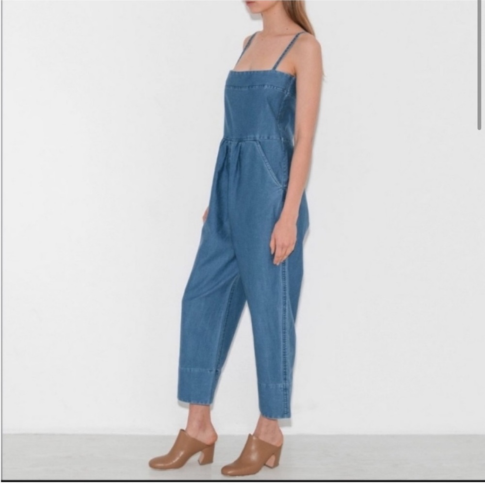 Caron Callahan Bethany Square Neck Sleeveless Denim Jumpsuit Blue LIKE NEW - Picture 3 of 16